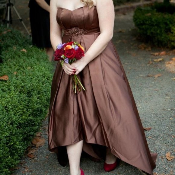 Cinnamon Brown Sweetheart Hi-Lo Formal Dress - Picture 4 of 4
